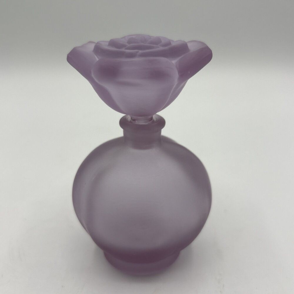 VTG I.W. Rice & Co. Lavender Frosted Glass Rose Perfume Bottle, Stopper Japan
